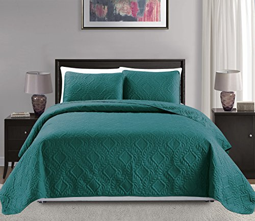 Mk Collection King/California King Over Size 118x106 3pc Diamond Bedspread Bed-Cover Embossed Solid Turquoise New