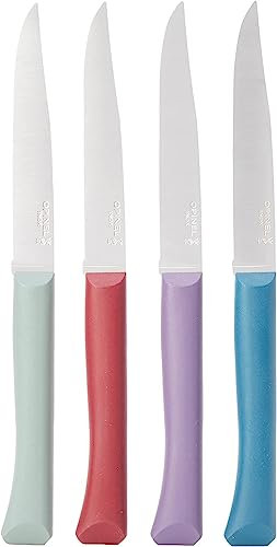 Opinel - Coffret 4 Couteaux de Table Bon Appétit+ Glam - Lame Denture Velours Inox - Manche Confort - Fabrication Française - Bleu Canard, Violet, Sauge, Grenat