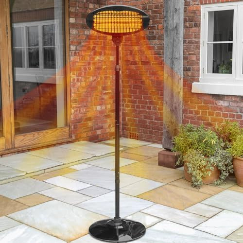 HARRIER 2000w Rounded Standing Outdoor Patio Heater | 3 Energy Efficient Heat Settings | 2-in-1 Wall Mounted & Freestanding with 9kg Base Weight & Portable for Ease