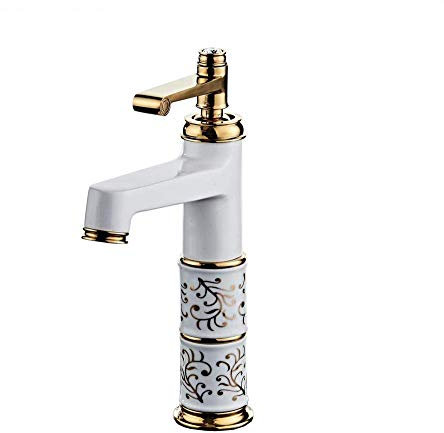WYRKYP Sink Tap Bathroom Sink Tap Kitchen Sink Tap Basin Faucets Brass Electroplate Rose Gold Bathroom Sink Faucet Geramic Single Handle Hole Deck Mount Mixer Water Tap,White Paint Medium