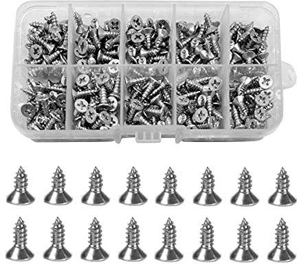 SyiXute 240 Piezas M4 Tornillos Autorroscantes,304 Acero Inoxidable Tornillos Phillips de Cabeza Plana,10 mm 12 mm Tornillos de Madera para Madera y Aglomerado,con Caja de Almacenamiento