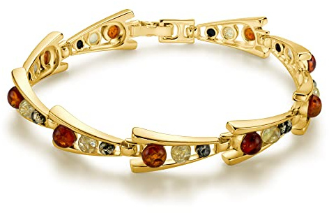 Förgylld Silversarmband Med Bärnsten Stenar För Damer