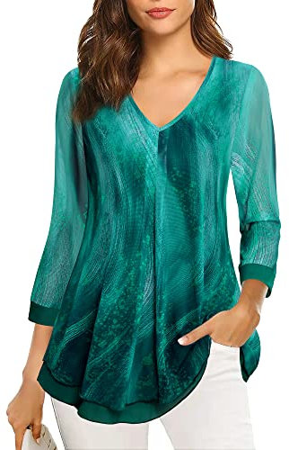 Gaharu Damen Tunika Langarm Elegant Lang Sommer Tunika Strand Mode Damentunika Luftig Fließende Bluse Damen Locker Loose fit Shirt Lange Oberteil für Leggings