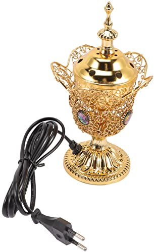 Cabilock Metall Weihrauchbrenner Elektrischer Räuchergefäß Vintage Arabisch Weihrauchbehälter Räucherstäbchen Halter Brenner Weihrauchgefäß für Yoga Aromatherapie Wohnzimmer Deko