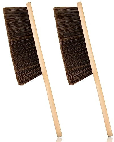 Woooden - 2 cepillos para polvo con mango largo de madera, cepillo de cerdas suaves para mostrador, cama, sofá, coche, chimenea, ropa, limpieza del hogar (marrón)