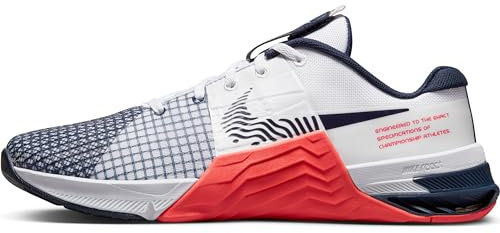 NIKE Men's Metcon 8 Training Shoe, White Obsidian Bright Crimson, 10 UK