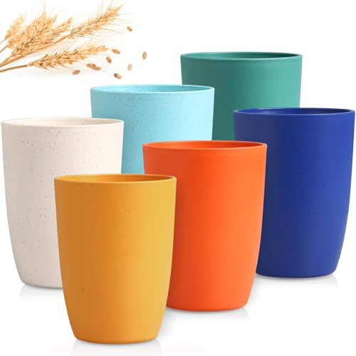 Wheat Straw Cups 12 OZ Reusable Drinking Glasses Set of 6 Camping Tumblers