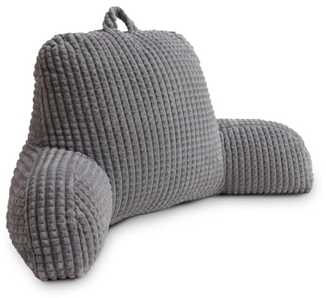 Holawakaka Reading Pillow for Bed and Sofa Couch Sitting Up, Backrest Pillows with Arms for Kids Teens Adults, Back Support Cushion for Lounging, Watching TV, Working on Laptop, Grey