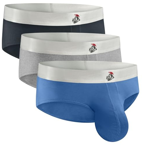 Real Men Bulge Enhancing Underwear - Modal Boxer Briefs with ABCD Pouch, C Pouch - 3 Pack Set - Blue, Gunmetal Gray, Heather Gray - M