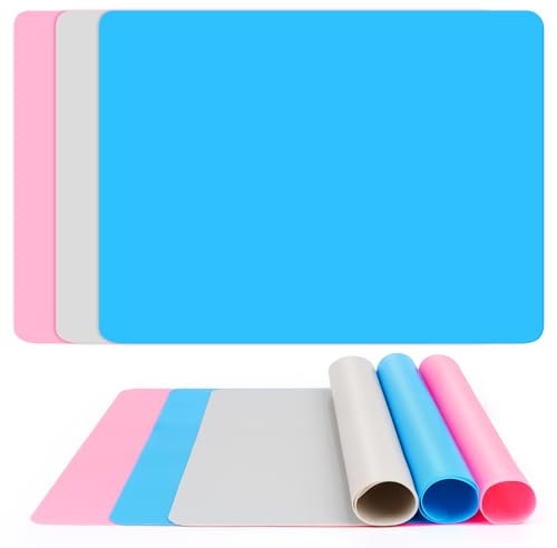 NVIYAM 3 PCS Silikonmatte 30x40cm Hochwertige Silikonmatte zum Basteln Bastelunterlage Kinder Malen Matte Rutschfeste bastelmatte Silikonmatte für Epoxidharz Waschbar Malunterlage für Kinder 3 Farben