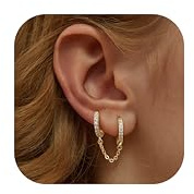 Adramata 925 silverörhängen för kvinnor, 14 karats guldpläterade dubbla creoler, guld, silver, flera helix tragus öronpiercingar, smycken för, small, Bambu
