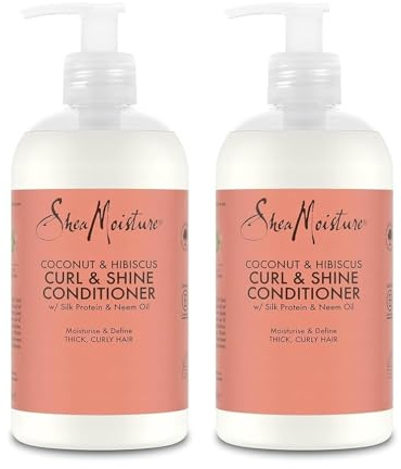 SheaMoisture Curl & Shine Conditioner für dichtes, lockiges Haar Kokosnuss & Hibiskus frei von Silikonen und Sulfaten - 2 x 384 ml