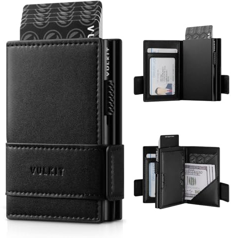 VULKIT Porta carte di credito Bifold Portafoglio in pelle pop-up per uomo Porta carte di credito con blocco RFID, può contenere 9 carte e banconote, tasca porta monete con cerniera