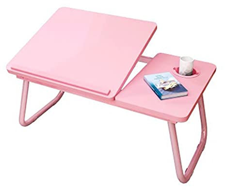 Vikbart laptop-skrivbordsstativ brickbord för säng/soffa/golv bärbar frukostbricka för att titta på filmer rosa 55 x 32 x 25 cm