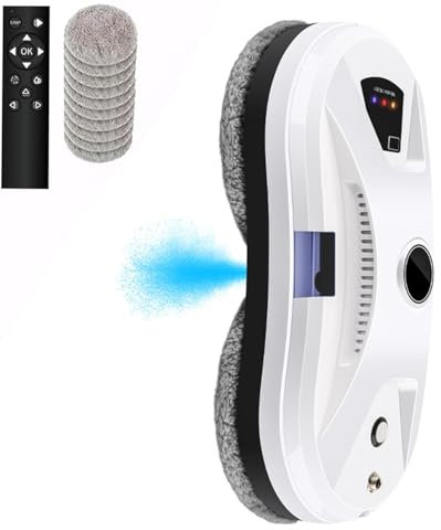Robot Nettoyeur De Vitre, Robot Lave Vitre 5600pa De Aspiration Puissante, RéServoir D’Eau De 35 Ml Robot Laveur De Vitre Automatique Avec PulvéRisation D'Eau, Avec TéLéCommande Et 10 Chiffons