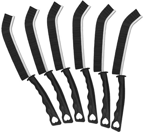 KEYRI 6 Pezzi Spazzola per La Pulizia Delle Fessure Spazzola per Fughe, Cleaning Brush Multifunzionale Pulisci Fughe Pavimenti, Hard-Bristled Crevice Cleaning Brush con Manico (6 Nero)
