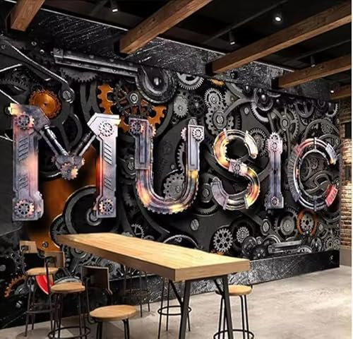 Mural 3D Nostalgia Metal Gear MÚSICA Restaurante Póster Decoración Pintura de Pared Papel Tapiz para Sala de Estar, 3D, 300x210cm