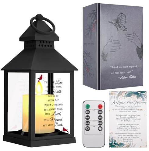Sympathy Gifts for Loss of Loved One, Bereavement Memorial Lanterns with Card - Remembrance Gifts for Loss of Mother or Father with Candle and Remote (Black)