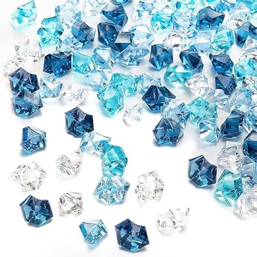 EesTeck Cristalli decorativi in acrilico di ghiaccio, blu e trasparente, gemme da spargere sulla tavola delle feste, riempitivo per vasi di nozze