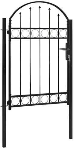 Refined Zauntor mit gewölbter Spitze Gartentor Metalltor Hoftor Hoftür Tor Zaun Pforte Gartenpforte Zauntür Gartentür Stahl 100 x 150 cm Schwarz