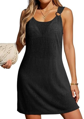 Dokotoo Swimsuit Coverup for Women Sheer Beach Cover Up Dress Black M