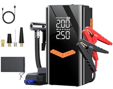 X psblty Bomba Inflable Arranque Emergencia para Automóvil Fuente Alimentación Iluminación Portátil Multifuncional Integrada con Batería Inflador Ruedas Coche(6000mAh Smart Clip+Storage Bag)