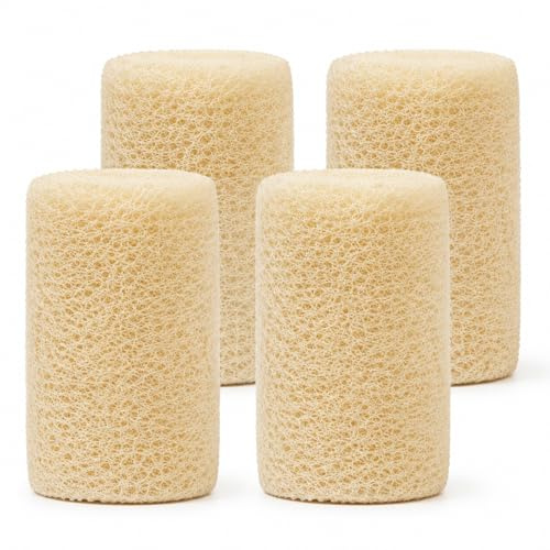 4 PCS Éponge Luffa, Éponge Exfoliante Naturelle avec Cordon, Shower Sponge