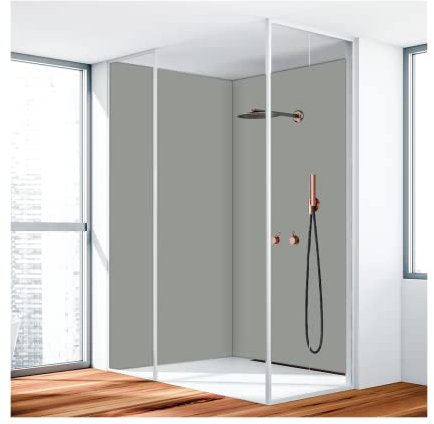 KERABAD Duschrückwand, Badrückwand, Duschverkleidung aus 3 mm Alu-Verbundplatte, 90x200cm, Silber RAL 9006