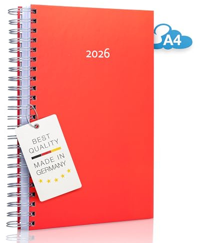2025 – Le gros gros - Calendrier DIN A4 – ROUGE – Reliure spirale – Une page par jour – Agenda personnel – Agenda de bureau – Agenda de projet - Emploi du temps