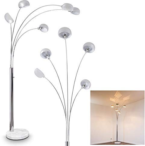 hofstein Lámpara de pie Nikkala, lámpara de pie de metal cromado con efecto de luz, 5 x E14, lámpara de pie con base de mármol, sin bombilla(s)
