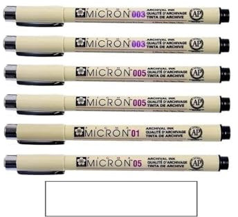 PIGMA MICRON Sakura Fineliner SET (6 Stifte, schwarz) 003.003,005.005,01.05.