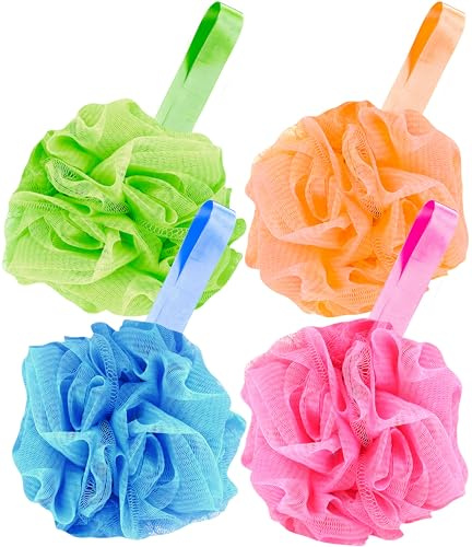 4 Pack Muticolor 60g Bath Loofah Sponge Mesh Ball for Soothe Skin