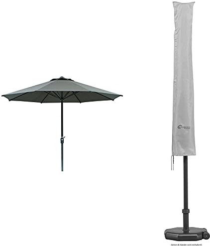 Schneider Sonnenschirm Korsika, braun, 320 cm rund, Gestell Aluminium/Stahl, Bespannung Polyacryl, 8.1 kg & Schneider Schutzhülle für Sonnenschirm, silber, bis ca. 300 cm Ø