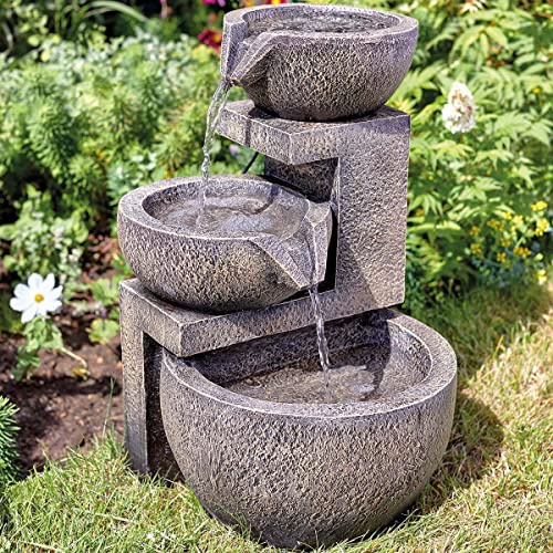 Festive Lights - 48.5cm Solar Genoa Cascade Water Fountain - Aged Stone Effect Grey Resin, IP44 Rated, Outdoor Garden Feature - Self-Contained, Weatherproof, Eco-Friendly, Tranquil Flowing Display