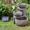 Festive Lights - 48.5cm Solar Genoa Cascade Water Fountain - Aged Stone Effect Grey Resin, IP44 Rated, Outdoor Garden Feature - Self-Contained, Weatherproof, Eco-Friendly, Tranquil Flowing Display
