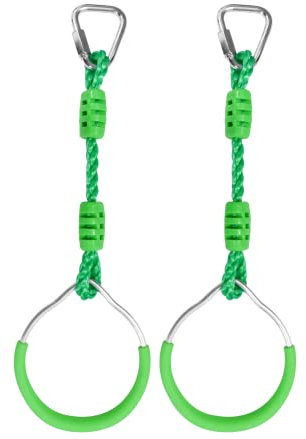 Ninja Jungle Ring Warrior Obstacle Course Trapeze Climbing Fist Swing Playset, 2 Pcs Green Fitness Gymnastic Rings Hanging Monkey Bars Indoor Outdoor Backyard Playground Gym Workout Training Equipment