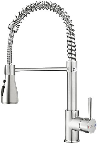 APPASO Wasserhahn Küche, Küchenarmatur mit Brause Hochdruck, Mischbatterie Küche mit 3 Strahlarten, 360° Drehbar Spültischarmatur für Küche -Bleifrei/Nickelfrei Edelstahl | Gebürstet