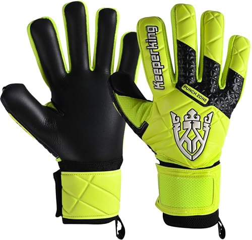 Keeperking SP 2.0, Junior, Jugendliche, Erwachsne, Kinder Torwarthandschuhe mit Fingersaves, Torwarthandschuhe Herren aus Latex mit starkem Griff und abnehmbarem Fingerschutz (3, Gelb-schwarz)