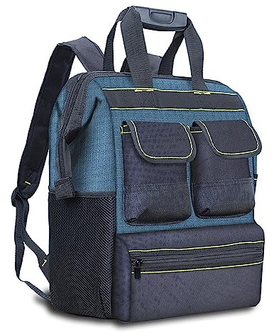 Jemora Borsa a tracolla per attrezzi a bocca larga Organizer per attrezzi multiuso con tasche multiple Spallacci regolabili e scomparto in PE per la conservazione di attrezzature per utensili professi