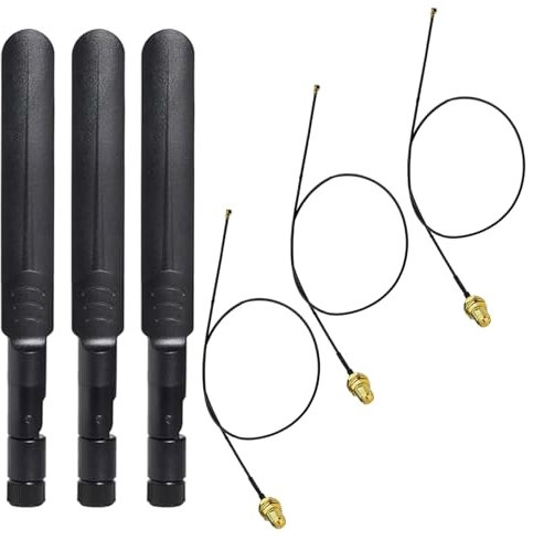 GTIWUNG 3 Pezzi 8dBi RP-SMA Antenna WiFi 16CM Dual Band 2.4/5/5.8GHz Wireless WLAN-Antenna + 3 Pezzi 25cm U.FL a RP SMA RG178 Cavo Pigtail
