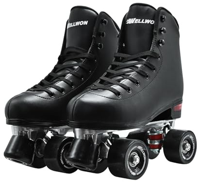 WELLWON Roller Skate for Women and Men, Classic Design High-Top PU Leather Quad Roller Skates for Outdoor and Indoor, Rollerskates for Beginner Size 10.5