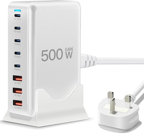 USB C Charger 500W 8 Port GaN3 USB C Charging Station Compatible with Laptop,ipad, iPhone 16/15/14/13/12/11 Pro Max Smart Fast Charger Pixel Note MacBook Pro/Air USB Charger