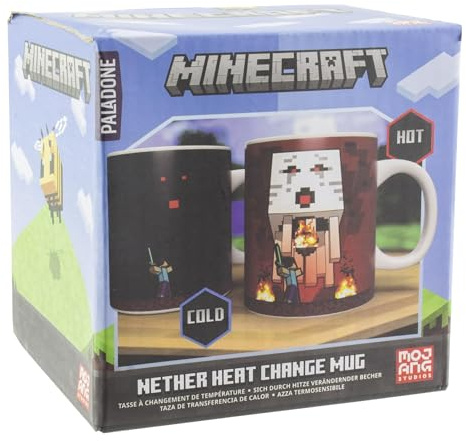 Paladone, Tazza di Minecraft che si modifica con il calore con Nether e Steve, con licenza ufficiale, tazza da caffè in ceramica, si trasforma con bevande calde, prodotto della cultura pop, 300 ml