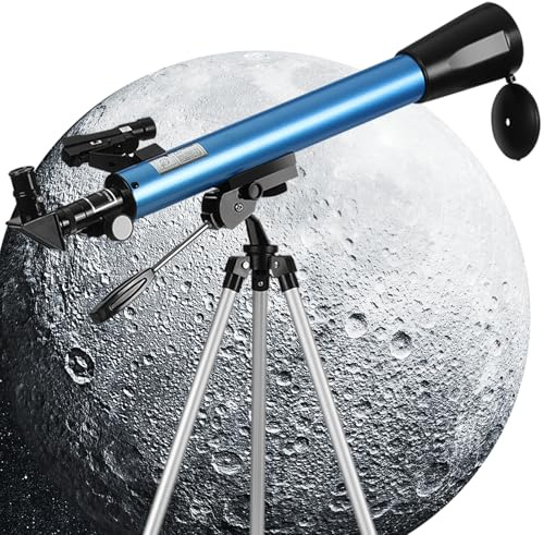 Telescope with Red Dot Finder, Multi-Coated Astronomical Telescope with 50mm Aperture for Kids and Beginners, Retractable Tripod, with Phone Adapter