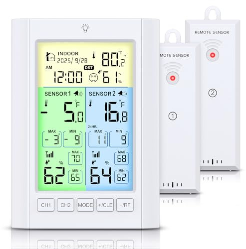 Thermomètre de congélateur sans fil avec alarme, thermomètre numérique Temracha amélioré avec alerte, rétroéclairage, rechargeable, enregistrement max/min, thermomètre de réfrigérateur pour cuisine