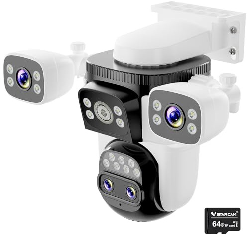 VSTARCAM 4-Lens Security Cameras Wireless Outdoor, 4-in-1 Multi-View 2K 360° PTZ Plug-in WiFi Camera, 10X Hybrid Zoom, AI Motion Tracking, Color Night Vision, IP66, 64GB Card Included