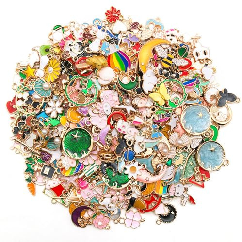 Cretvestsar 50 Pieces Random Style Enamel Charm Pendants, Colorful Metal Charms with Jump Rings for DIY Jewelry Making, Craft Projects, Bracelets, Necklaces, Keychains