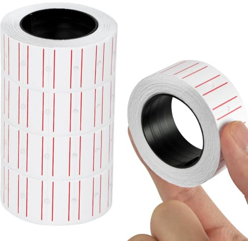 NUTKIT 5 Rotoli Etichette Prezzatrice, Etichette Prezzo Adesive, Totale 2500 PZ Prezzi Etichette Adesive, Per Prezzatrice Negozio Ufficio - Strisce Rosse