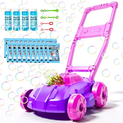 BLmukce Bubble Lawn Mower for 3+ Years, Leak-Proof Bubble Machine for Kids Indoor and Outdoor Play, for 3 4 5 Year Old Girl Birthday Gifts for Parties & Preschool Toys (Pink)