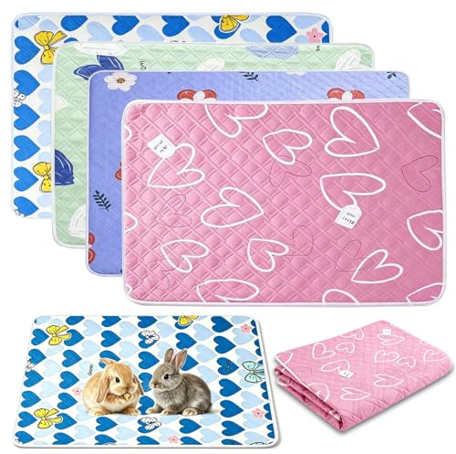 4 Pack Guinea Pig Cage Liner, Reusable Washable Guinea Pig Pee Pads Waterproof Fast Absorbent Rabbit Cage Liner for Small Animals Pet Cat Hamster Bedding (50x70 cm)